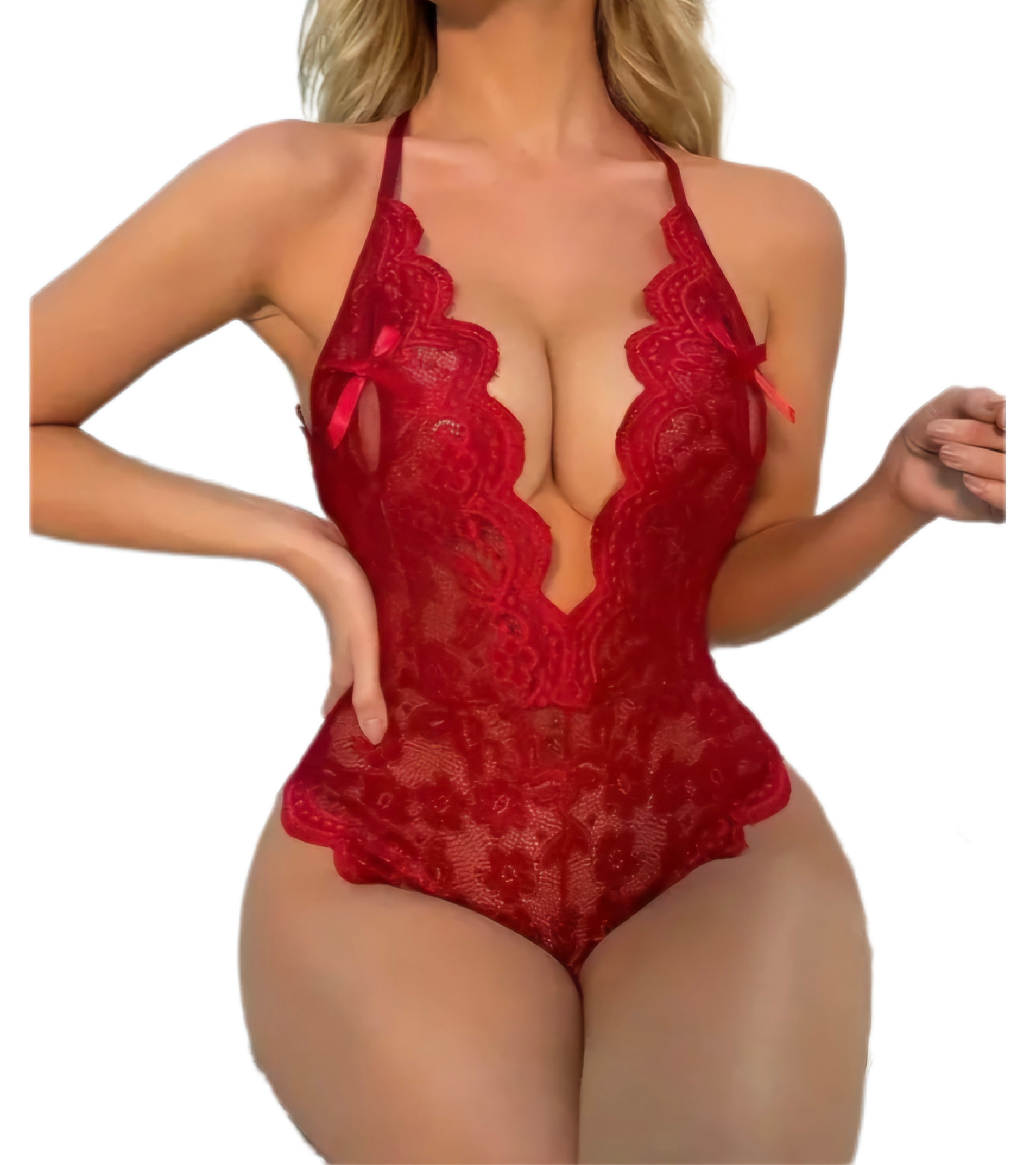 Deep Red V Backless Fashion Bodysuit – Large