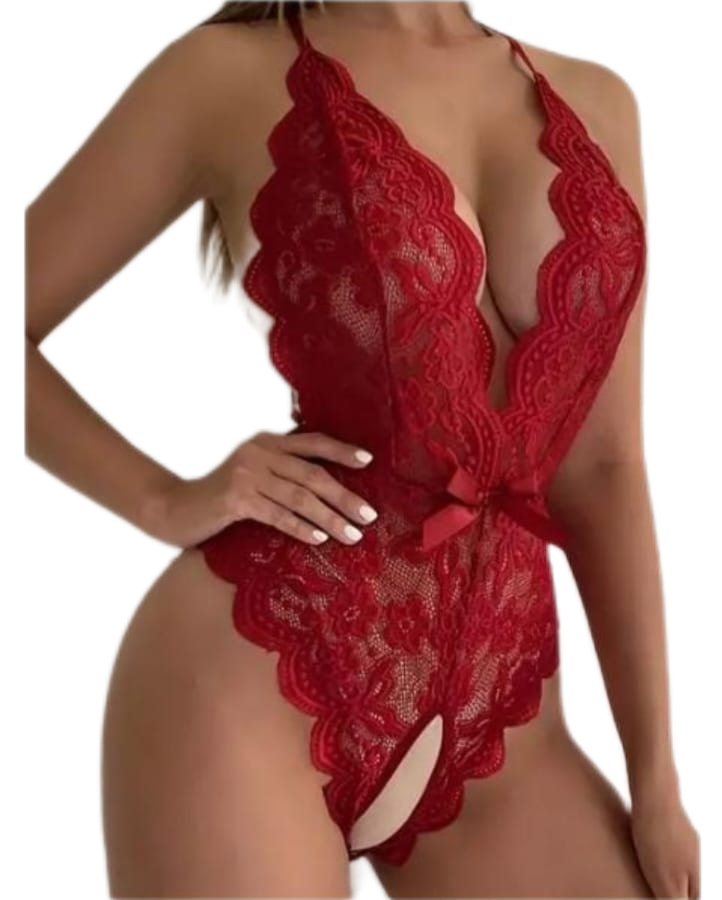 Deep Burgundy V Backless Fashion Bodysuit – Large